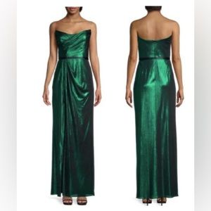 Marchsea Notte Emerald Strapless Metallic Lame Gown Dress